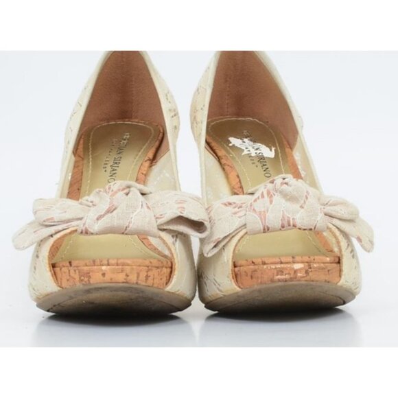 Christian Siriano Lace Peep Toe Cork Stiletto Heels Platform Women's 8.5B Sexy - Picture 5 of 11